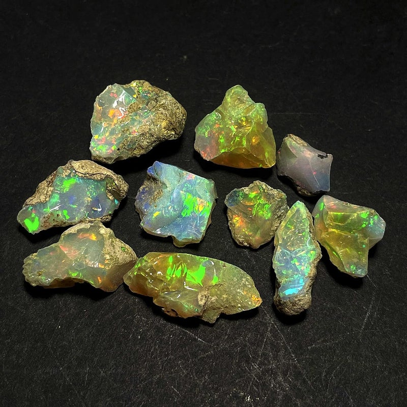 GEMWORLDJAIPUR جودة AAA أوبال إثيوبي طبيعي خام بحجم عملاق 25 قيراط 5-8 قطع، أحجار أوبال طبيعية خام للتقطيع والتلميع والفنون والحرف اليدوية، 10-15 مم، أبيض - Image 3